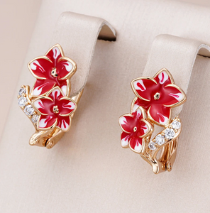 Elegant Red Enamel Flower Earrings