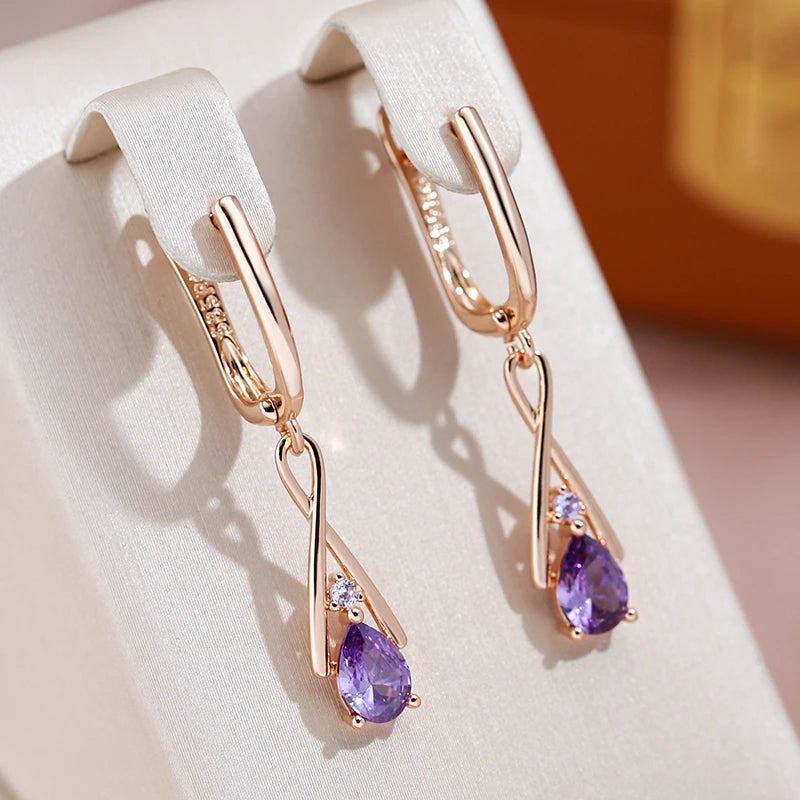 Twisted Purple Crystal Earrings in Gold