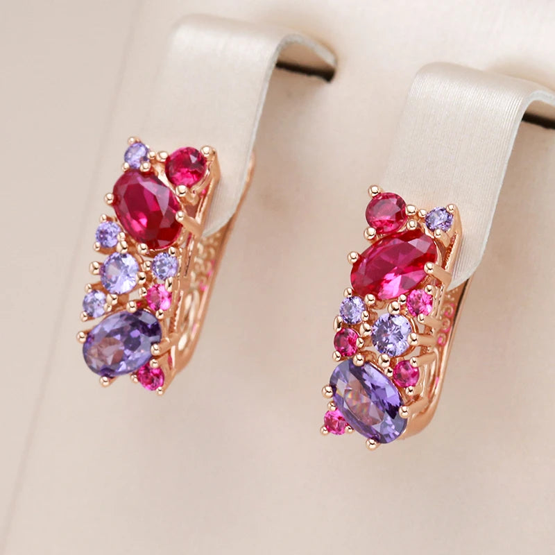 Elegant Pink Crystal Earrings in Gold