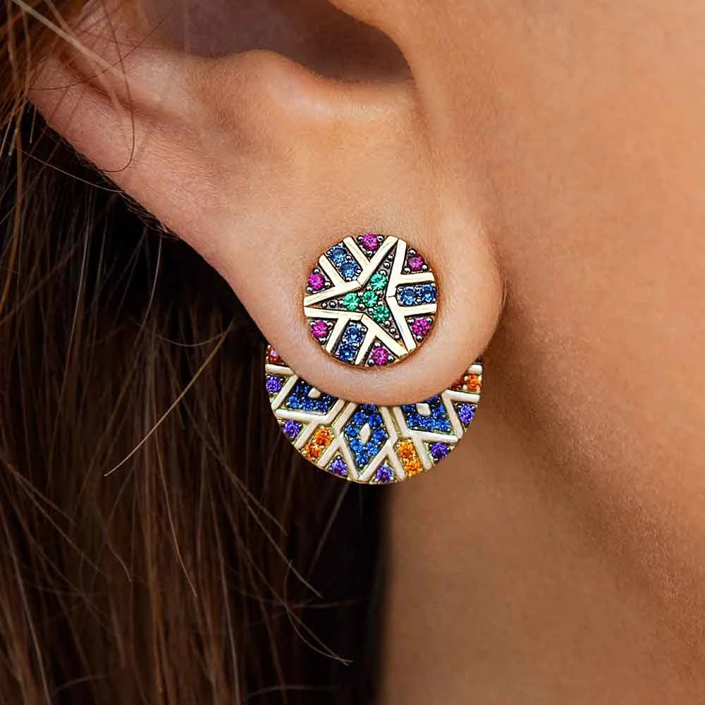 Multicoloured Round Earrings in Gold