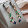 Green Blue Leaf Crystal Earrings