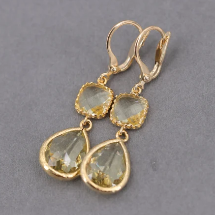 Yellow Gold Crystal Earrings