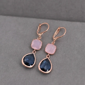 Blue and Rose Crystal Earrings