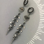 Boho mask pendant earrings in silver