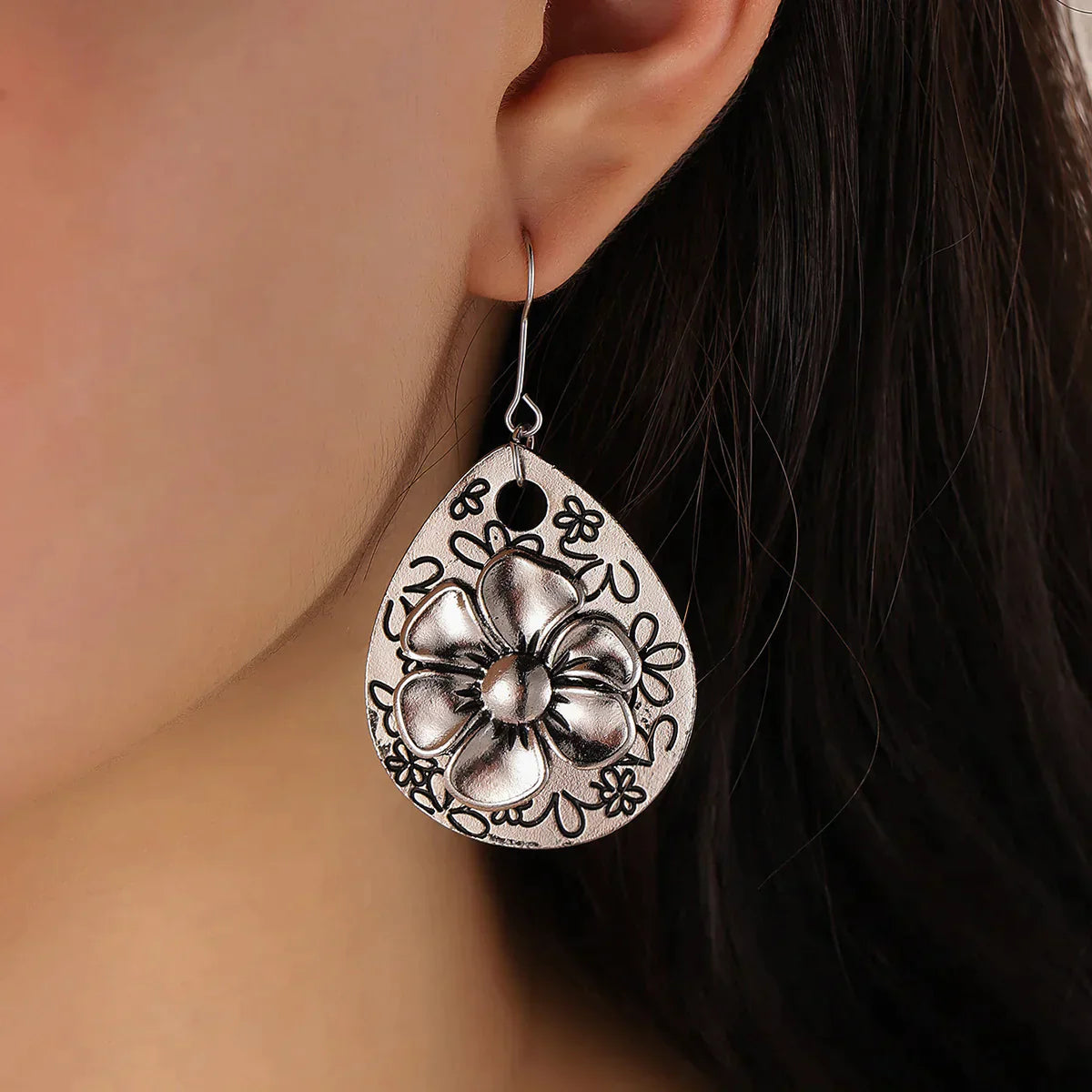 Boho floral silver earrings