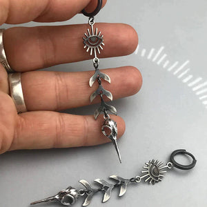 Boho mask pendant earrings in silver