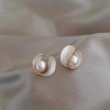 Luxury Earrings with White Opal and Pearls in Gold