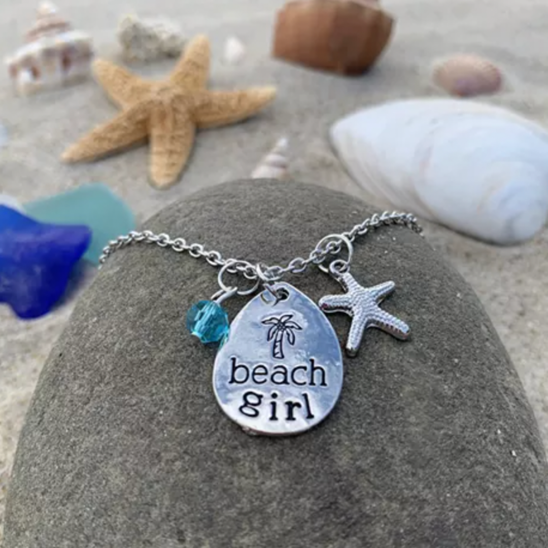Beach and Starfish Necklace in Silver