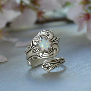 White Opal Spoon Adjustable Ring