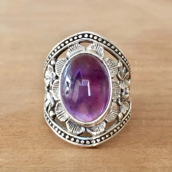 Purple Gemstone Flower Ring