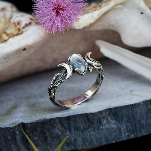 Double Crescent Moon Gemstone Ring