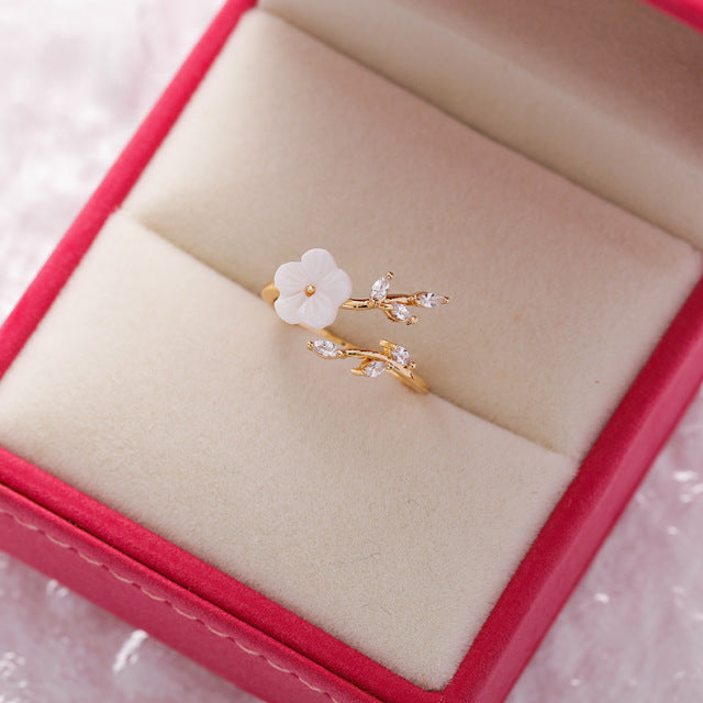 Wildflower with Zirconia Adjustable Ring in Gold