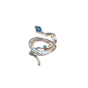 Snake Ring with Blue Zirconia in Silver