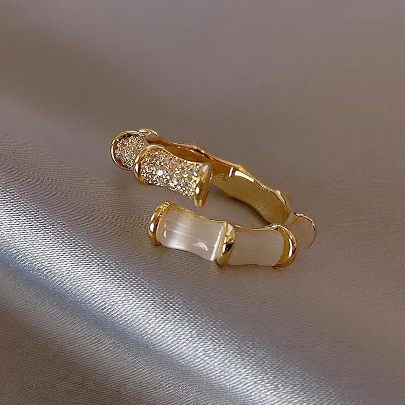 Adjustable Luxury White Opal Ring in Gold