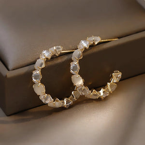 Luxury White Opal Earrings in Gold