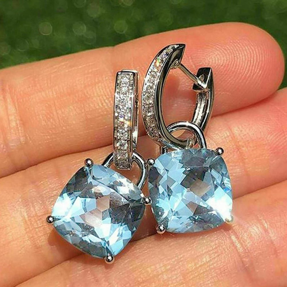 Blue Crystal Earrings in Silver