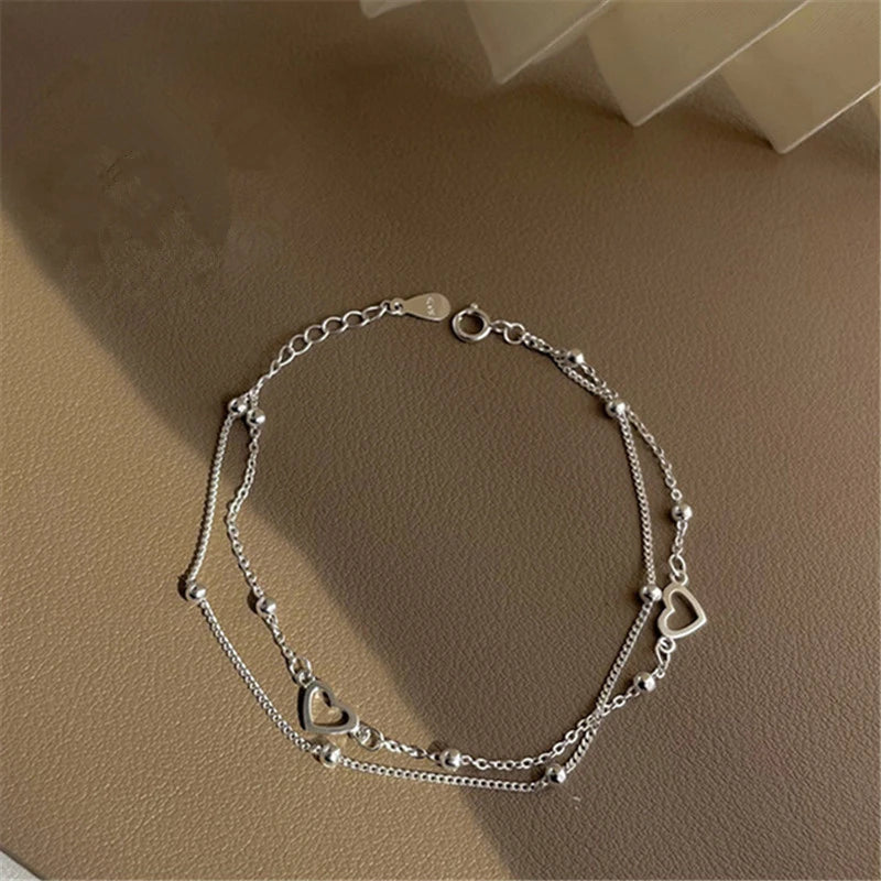 Adjustable Silver Heart Bracelet
