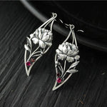 Boho Floral Earrings with Crystals in Sterling Silver