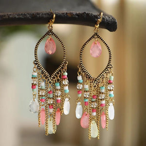 Pink Zirconia Boho Mandala Dangling Earrings