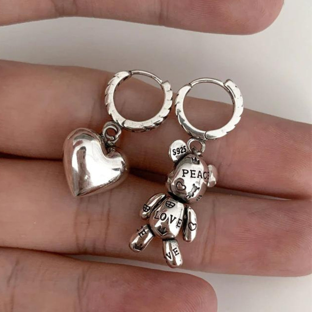Boho Bear Love Earrings in Silver