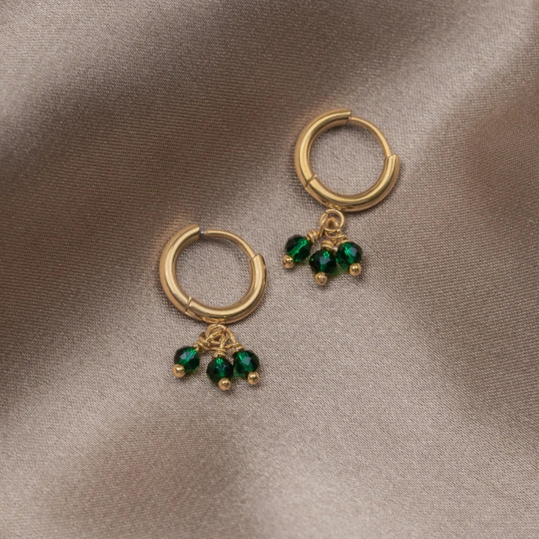 Single Gold Triple Green Zirconia Earrings