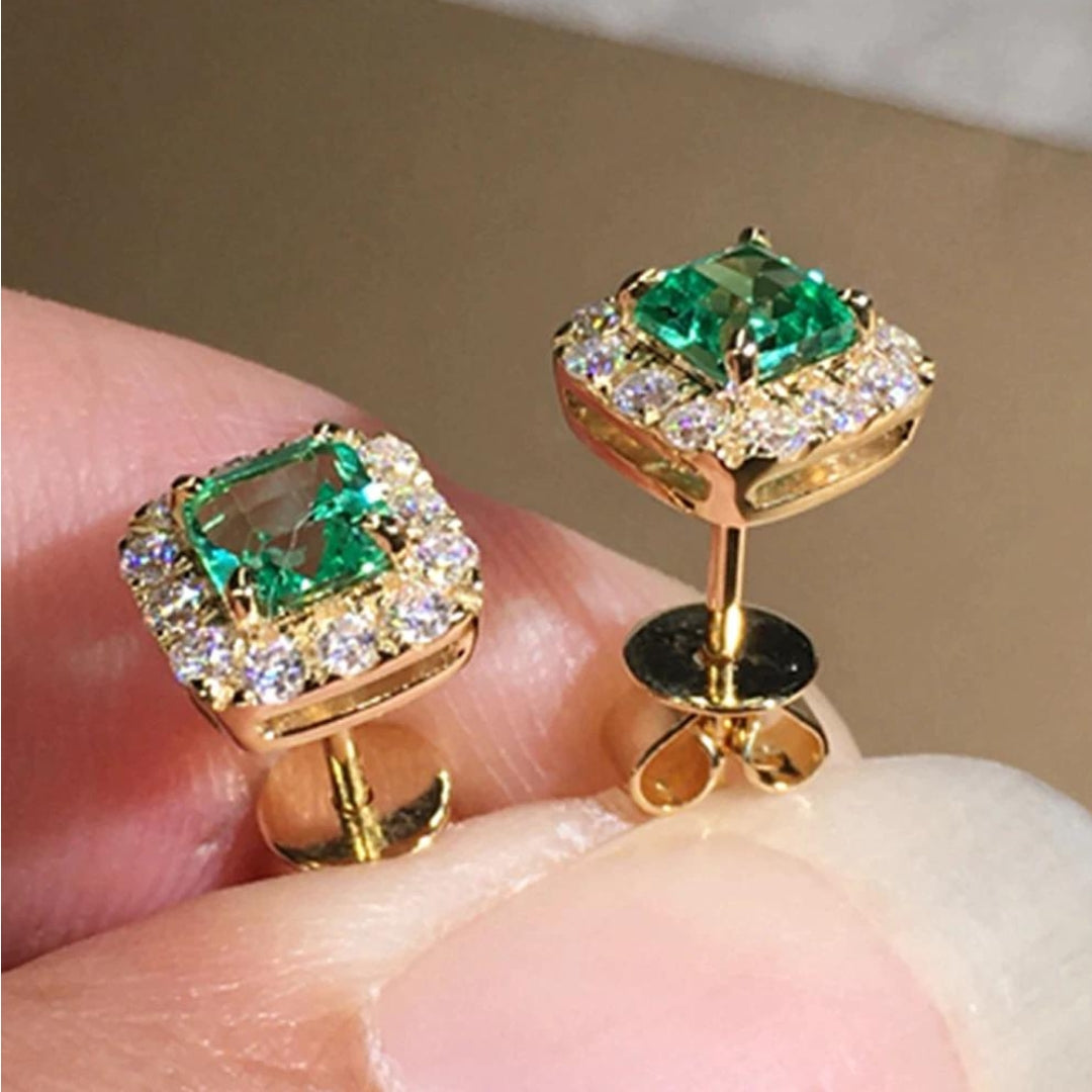 Earrings with Green Crystal and Gold