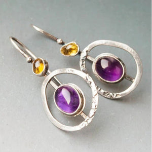Boho circular earrings with amethyst in silver