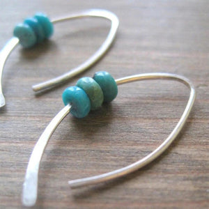 Boho wavy earrings with turquoise stones in sterling silver