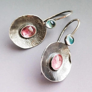 Boho bicoloured crystal earrings in silver