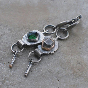 Boho two tone zirconia earrings in silver