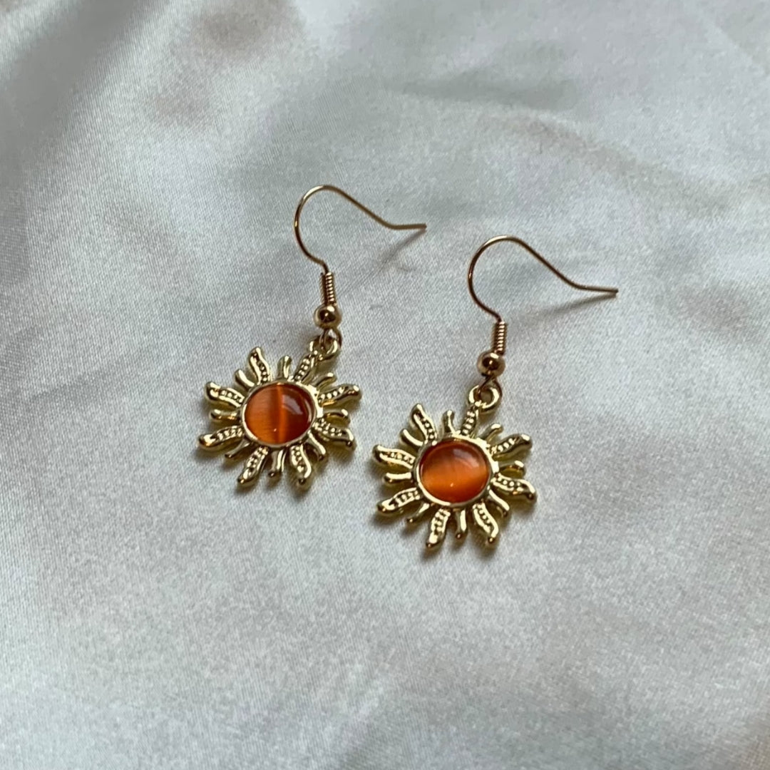 Egyptian Boho Earrings with Fire Stone in Gold