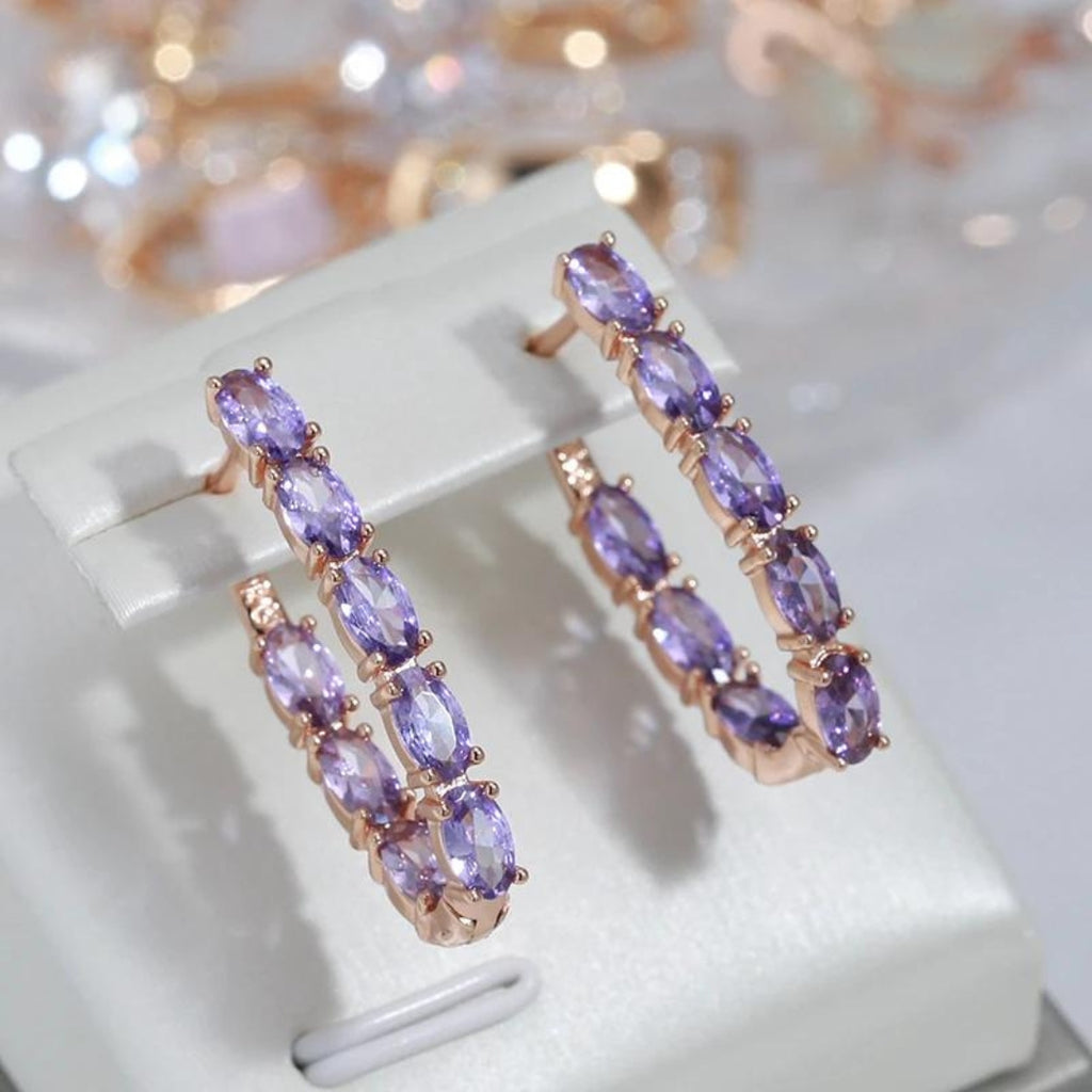 Oval Purple Zircon Earrings