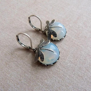 Dragonfly Earrings with White Crystal in 925 Sterling Silver