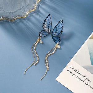 Blue Butterfly Pendant Earrings in Gold with Zirconias