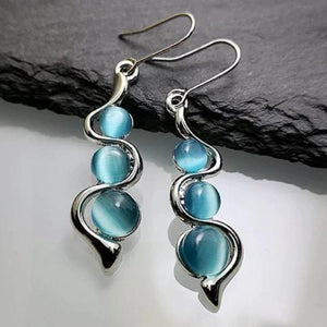 Triple Blue Crystal Earrings in Silver