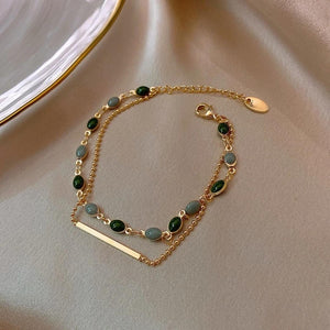 Green Stone Bracelet in Gold