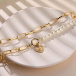 Pearl Heart Chain Necklace in Gold