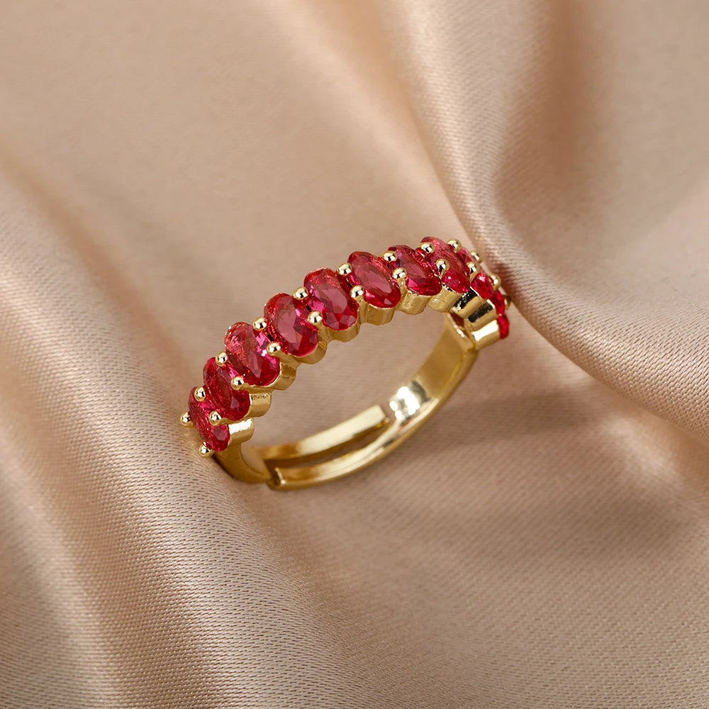 Adjustable Red Zirconia Ring in Gold