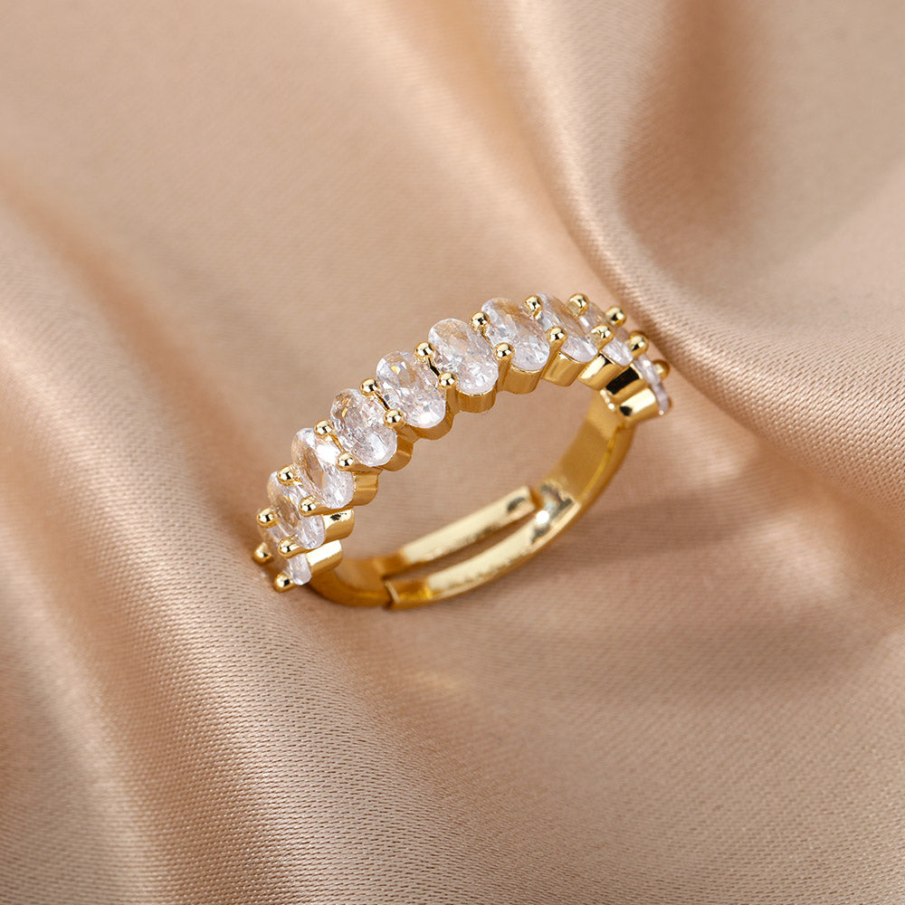 Adjustable White Zirconia Ring in Gold