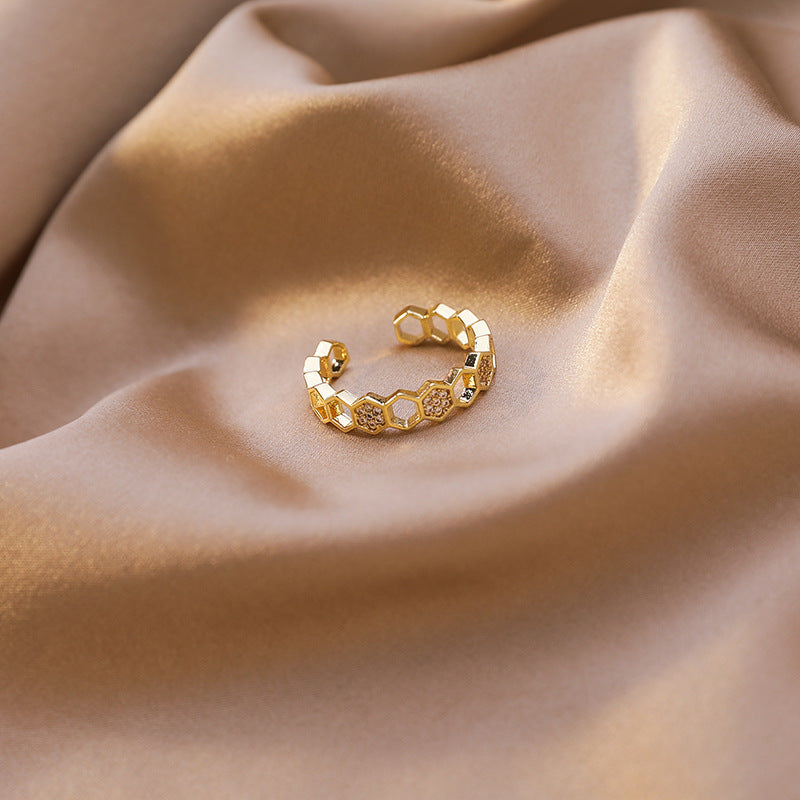 Adjustable Gold Honeycomb Ring