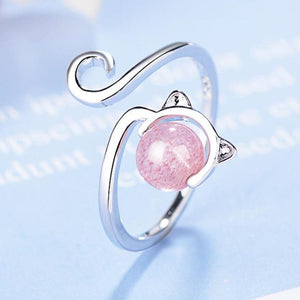 Pink Kitten Ring in 925 Sterling Silver and Agate
