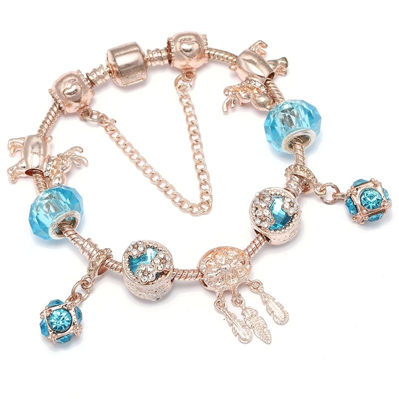 Bracelet in Rose Silver and Blue Zirconias