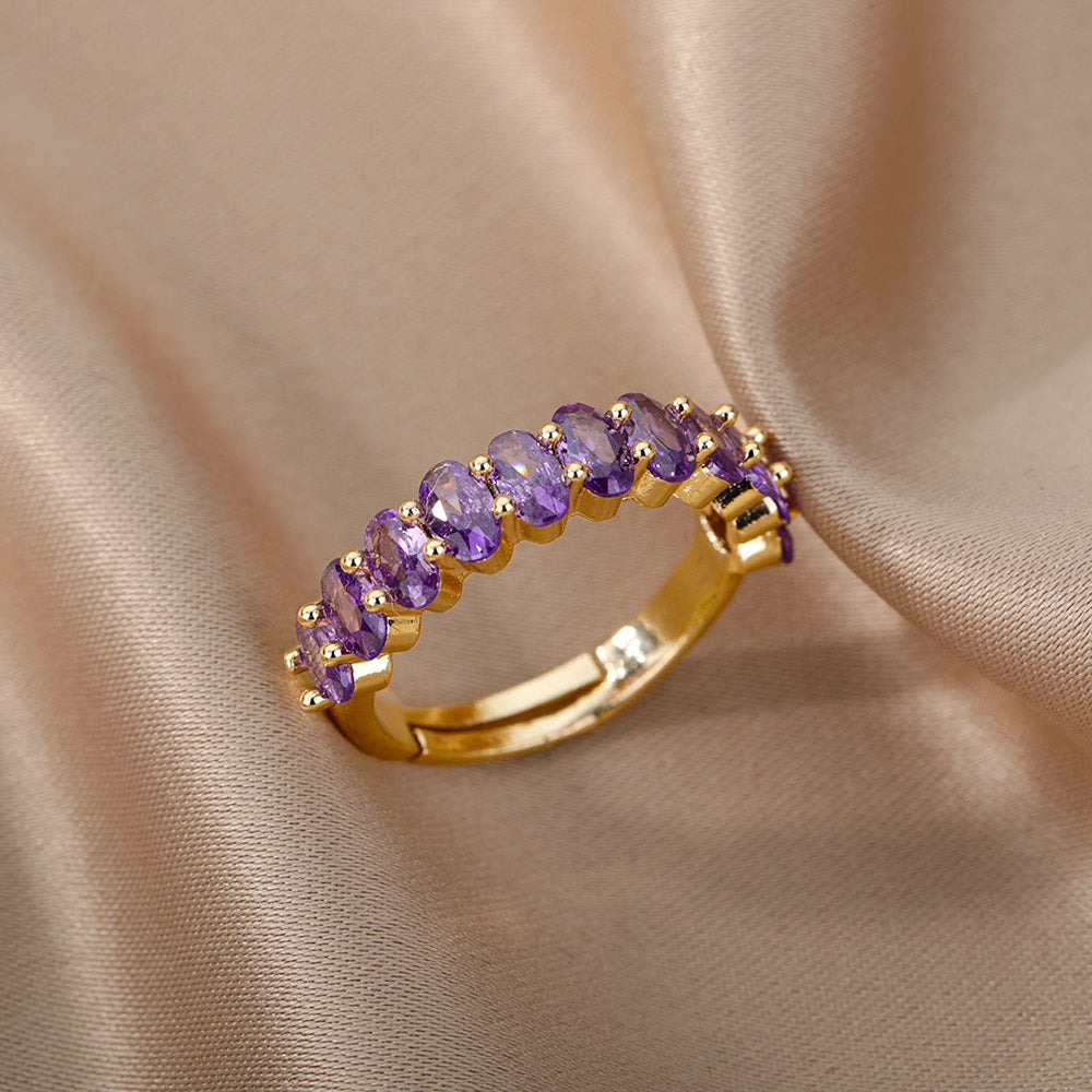 Adjustable Purple Zirconia Ring in Gold