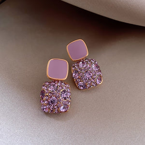 Luxury Purple Earrings with Zirconia Inlay