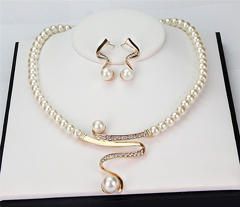 Natural Pearl Necklace + Earrings Set
