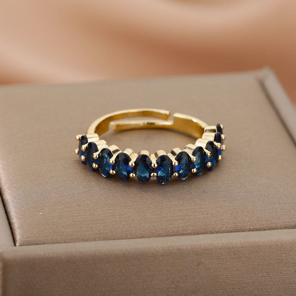 Adjustable Blue Zirconia Ring in Gold