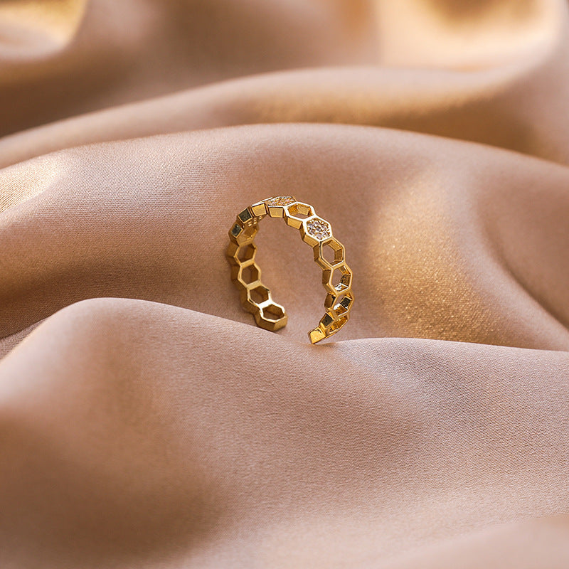 Adjustable Gold Honeycomb Ring