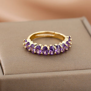 Adjustable Purple Zirconia Ring in Gold