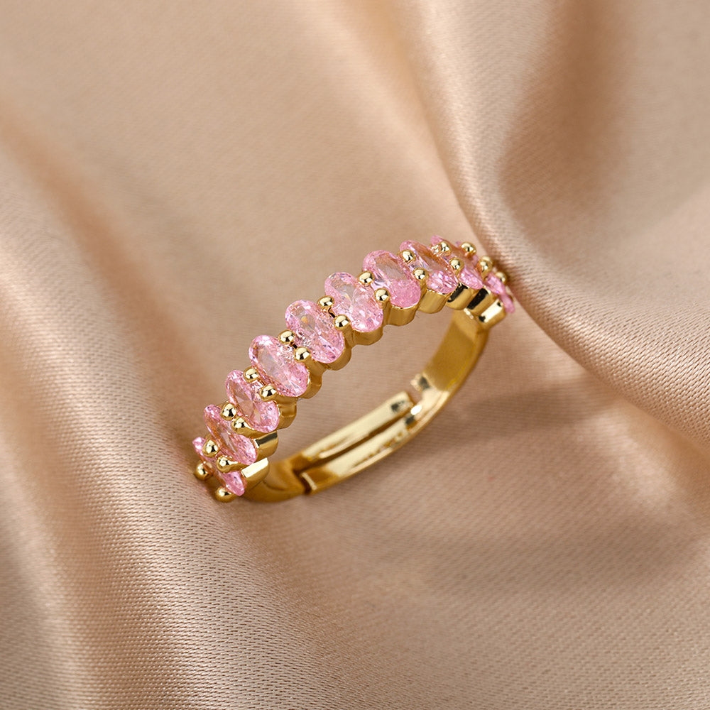 Adjustable Pink Zirconia Ring in Gold