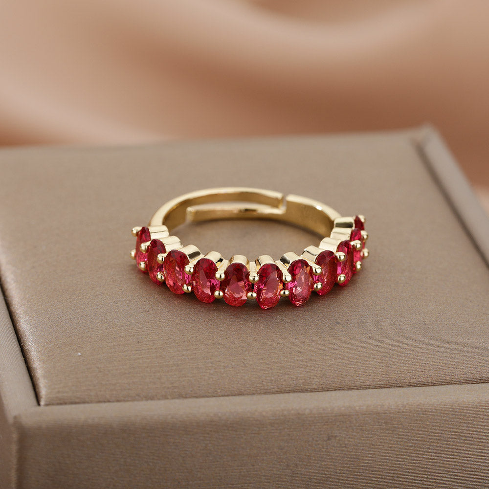 Adjustable Red Zirconia Ring in Gold
